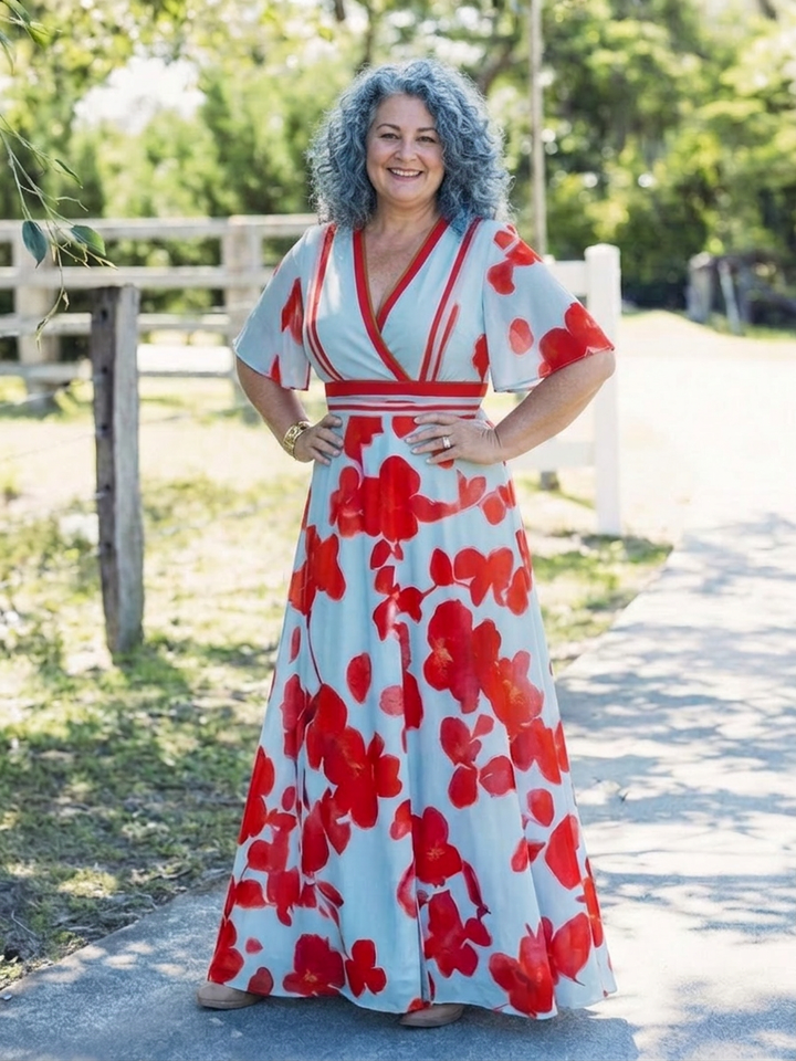 Aurelia | V-hals Korte Mouwen Bloemen Maxi Jurk