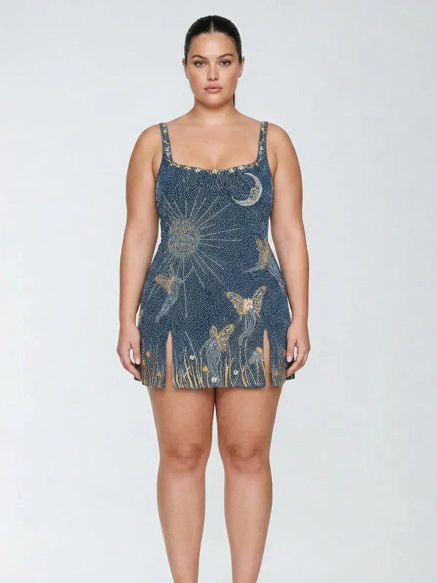 Eira – Middernachtblauwe Bead Mini Jurk