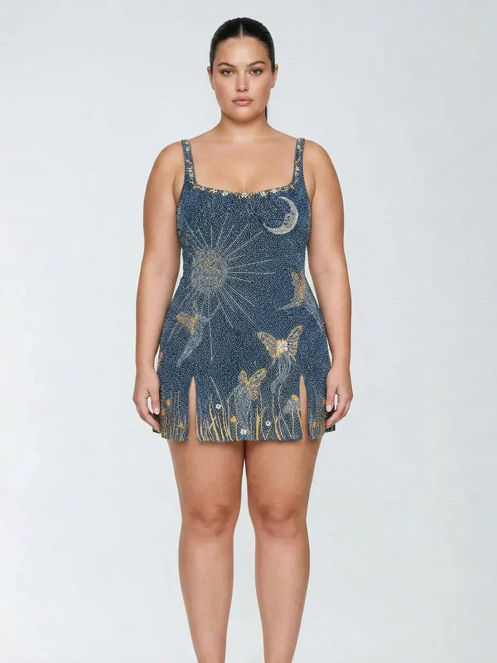 Eira – Middernachtblauwe Bead Mini Jurk