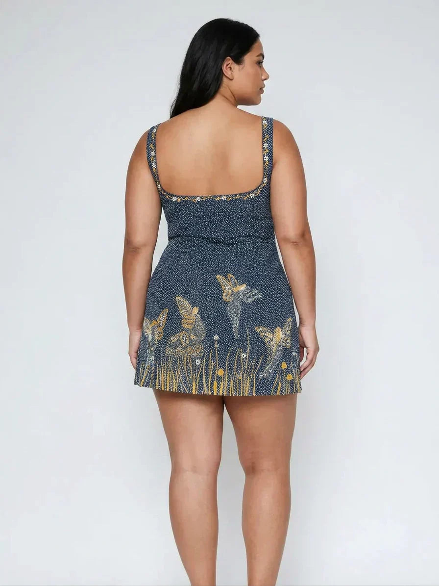 Eira – Middernachtblauwe Bead Mini Jurk