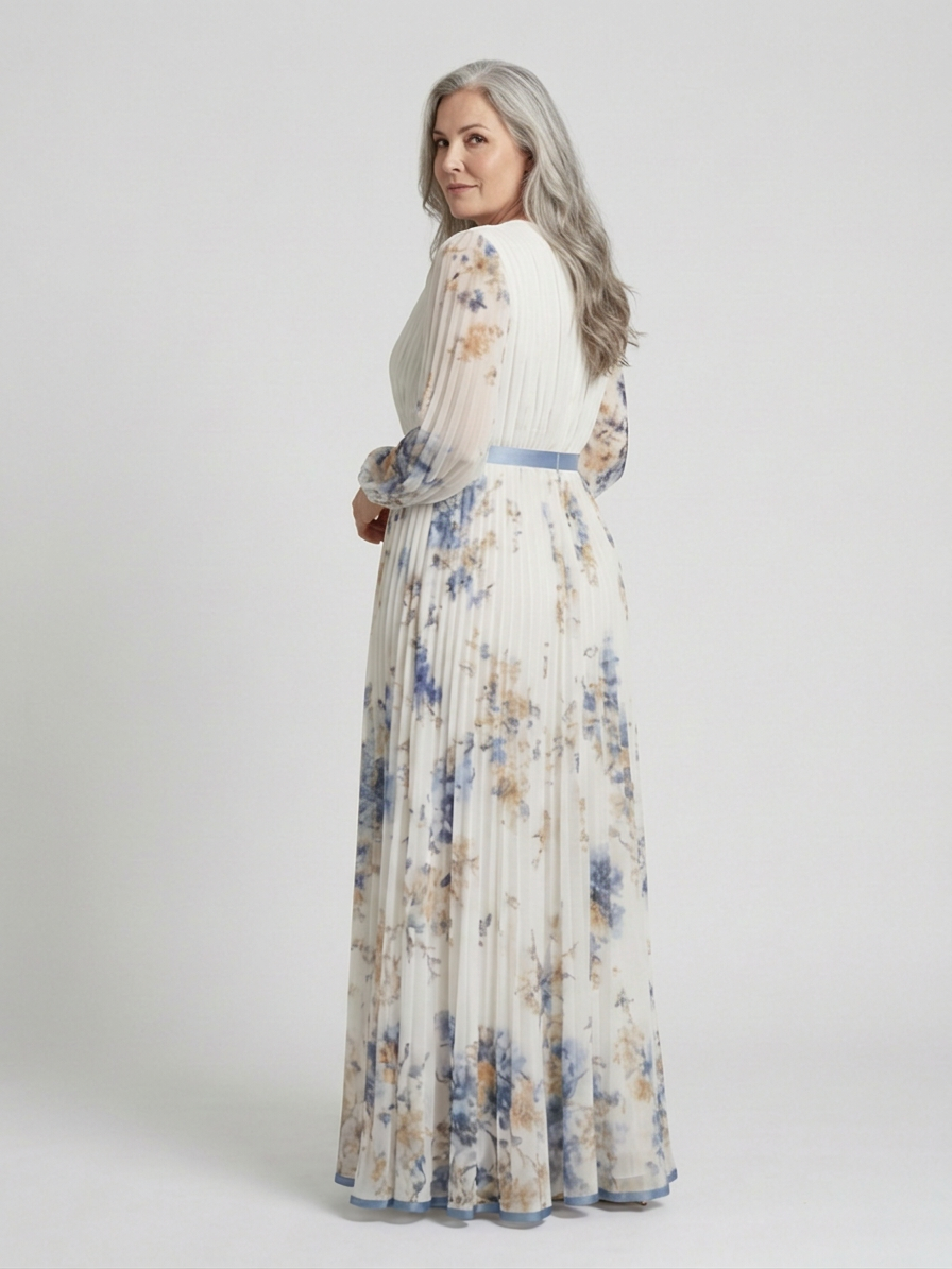 Nadia | Lange Mouw V-Hals Bloemen Maxi Jurk