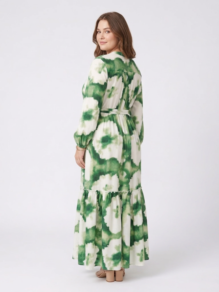 Florence | Lange Mouwen Taille Strik Tiered Maxi Jurk