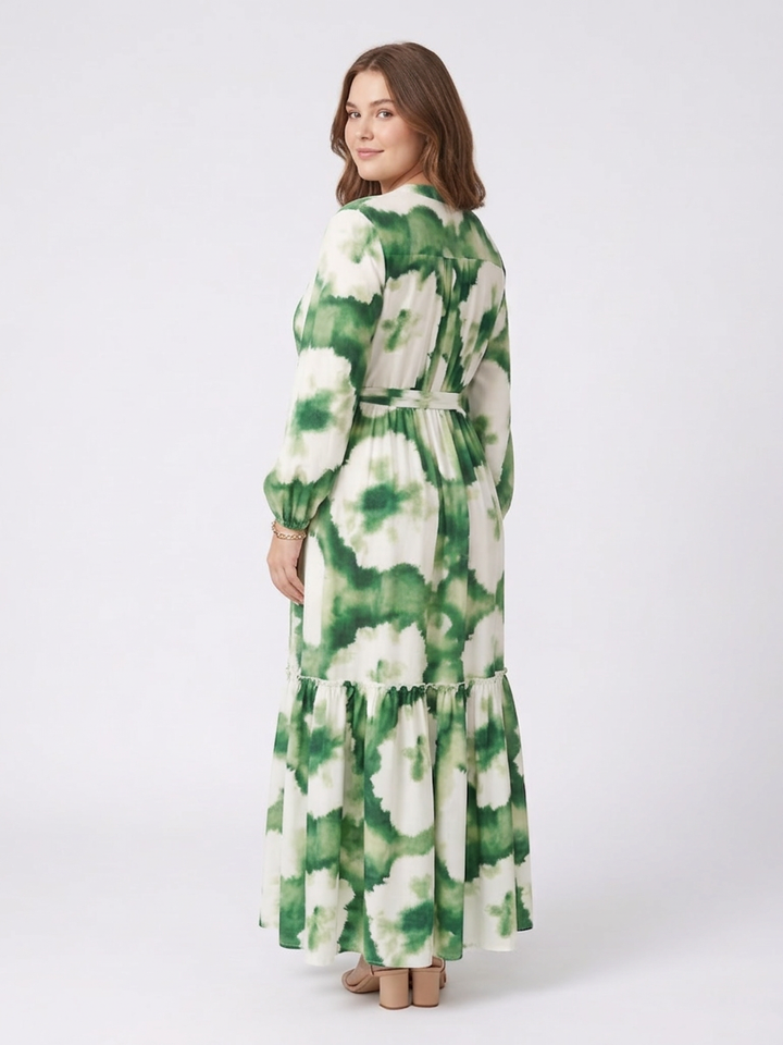 Florence | Lange Mouwen Taille Strik Tiered Maxi Jurk