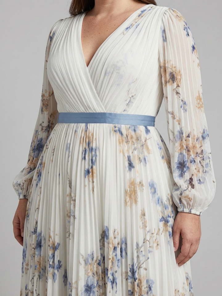 Nadia | Lange Mouw V-Hals Bloemen Maxi Jurk