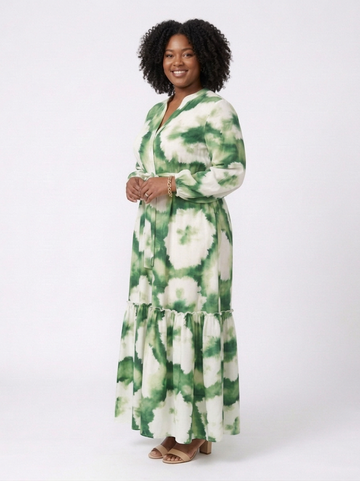 Florence | Lange Mouwen Taille Strik Tiered Maxi Jurk