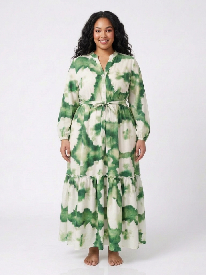 Florence | Lange Mouwen Taille Strik Tiered Maxi Jurk