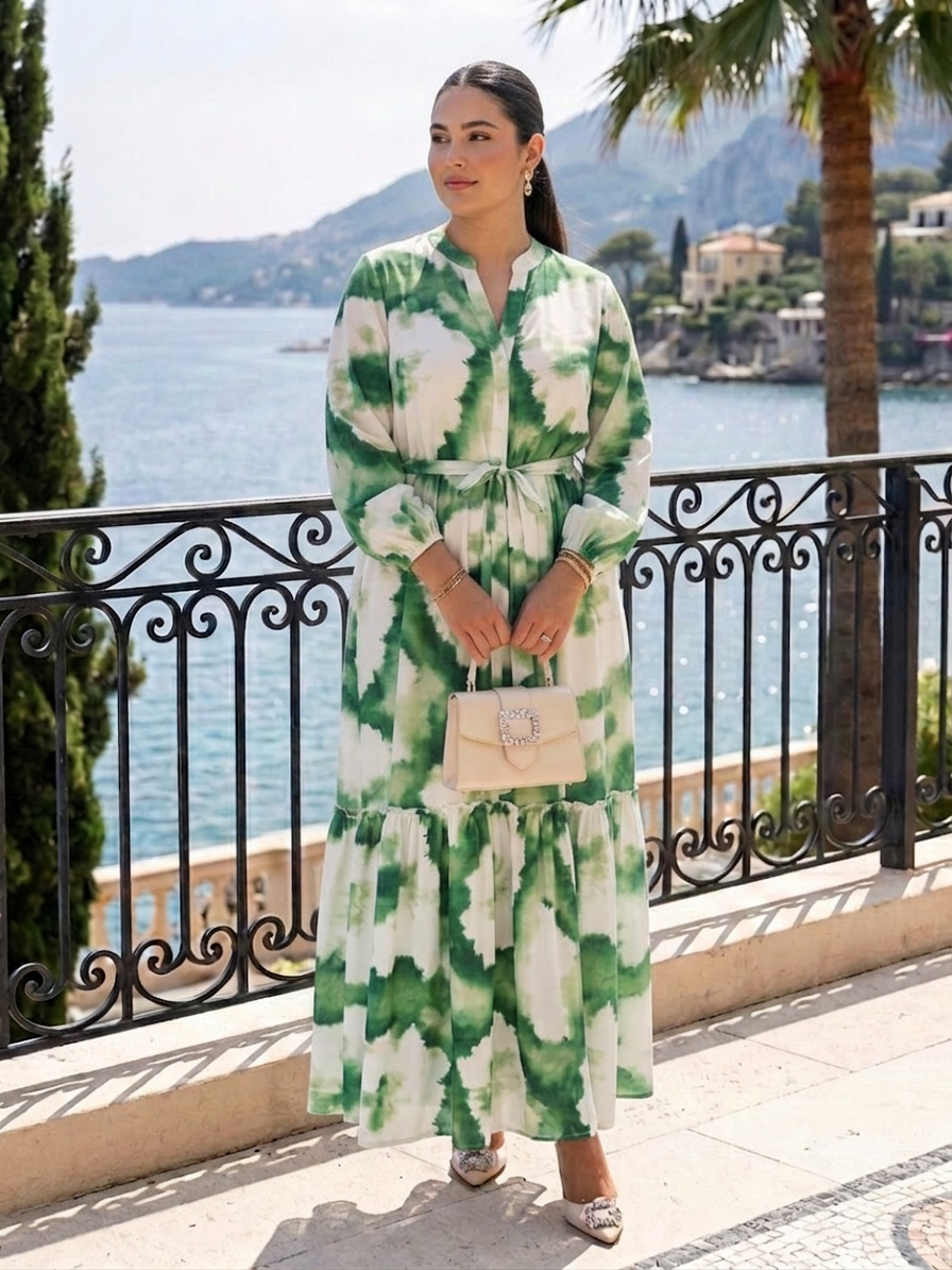 Florence | Lange Mouwen Taille Strik Tiered Maxi Jurk