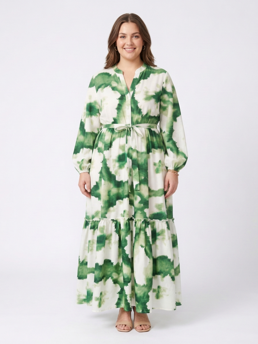 Florence | Lange Mouwen Taille Strik Tiered Maxi Jurk