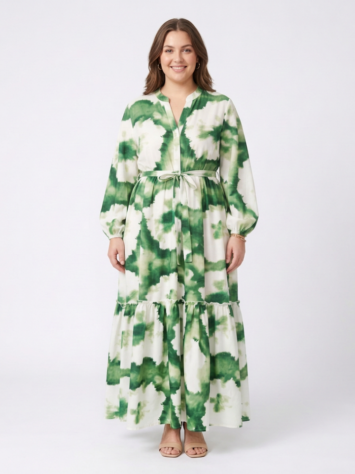 Florence | Lange Mouwen Taille Strik Tiered Maxi Jurk