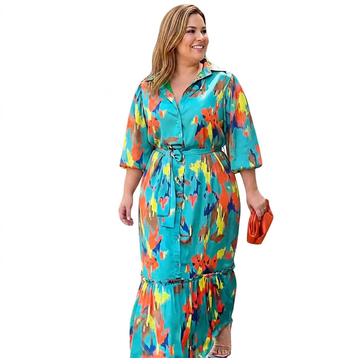 Jolie Geprinte Lapen Maxi Jurk: Elegante Vintage Flow