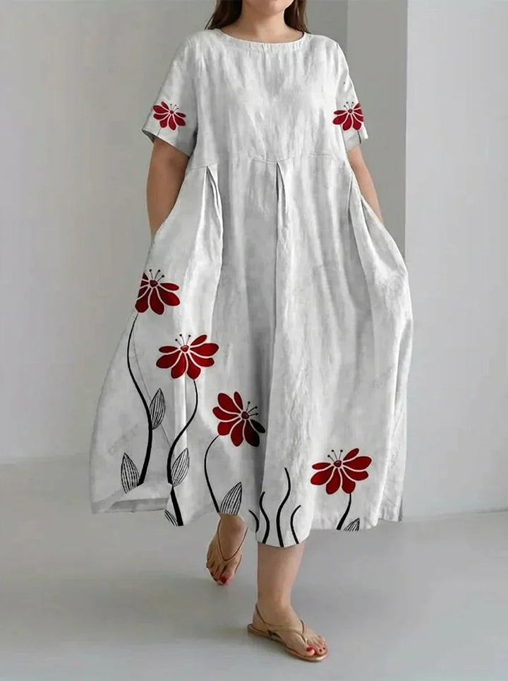 Oleander | Retro Botanisch Bloemontwerp Gedrukt Casual Los Jurk