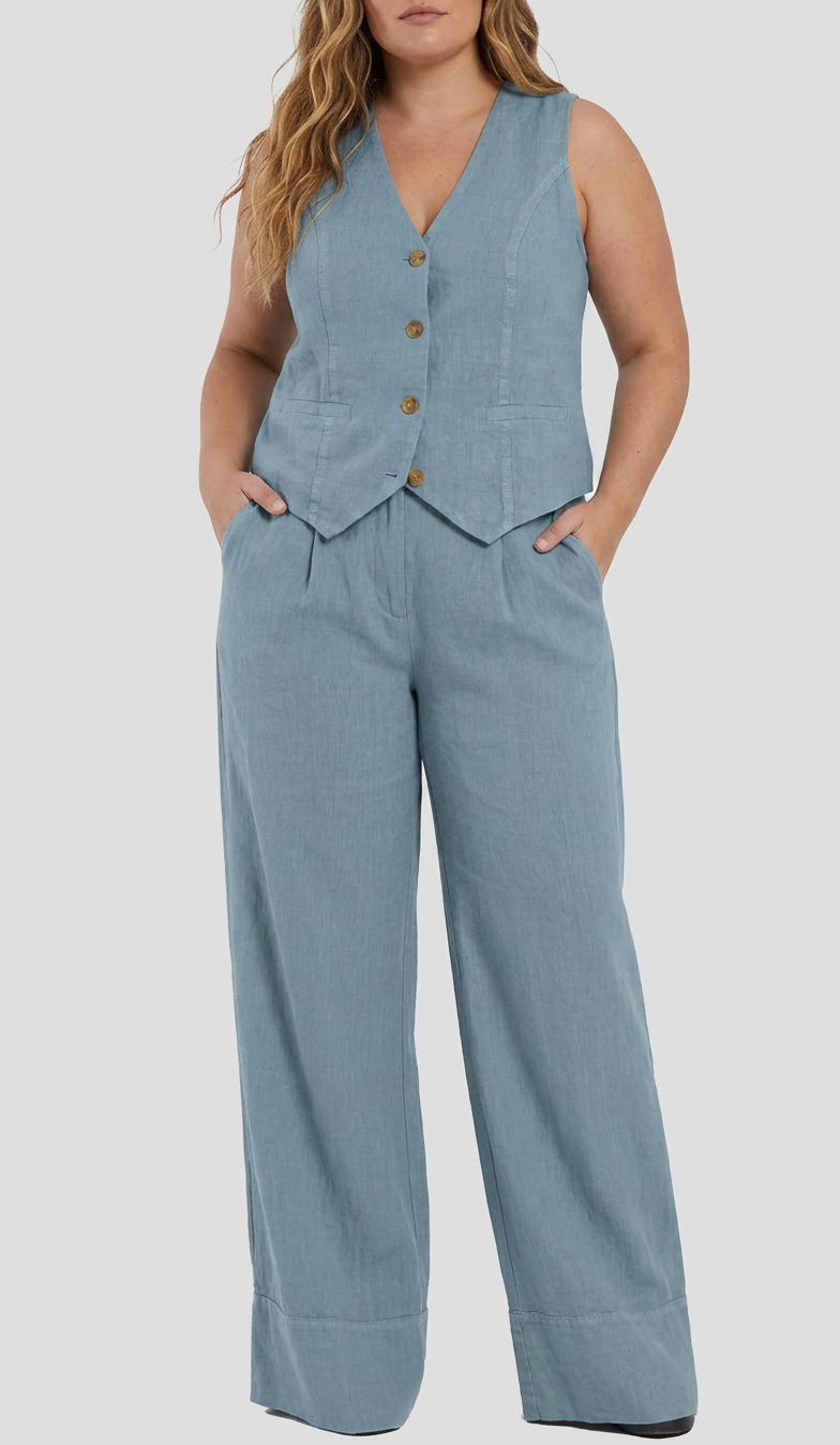 Seraphina – Co-ord Set Elegante Twee-delige Set Met Vest &amp; Broek Met Wijde Pijpen