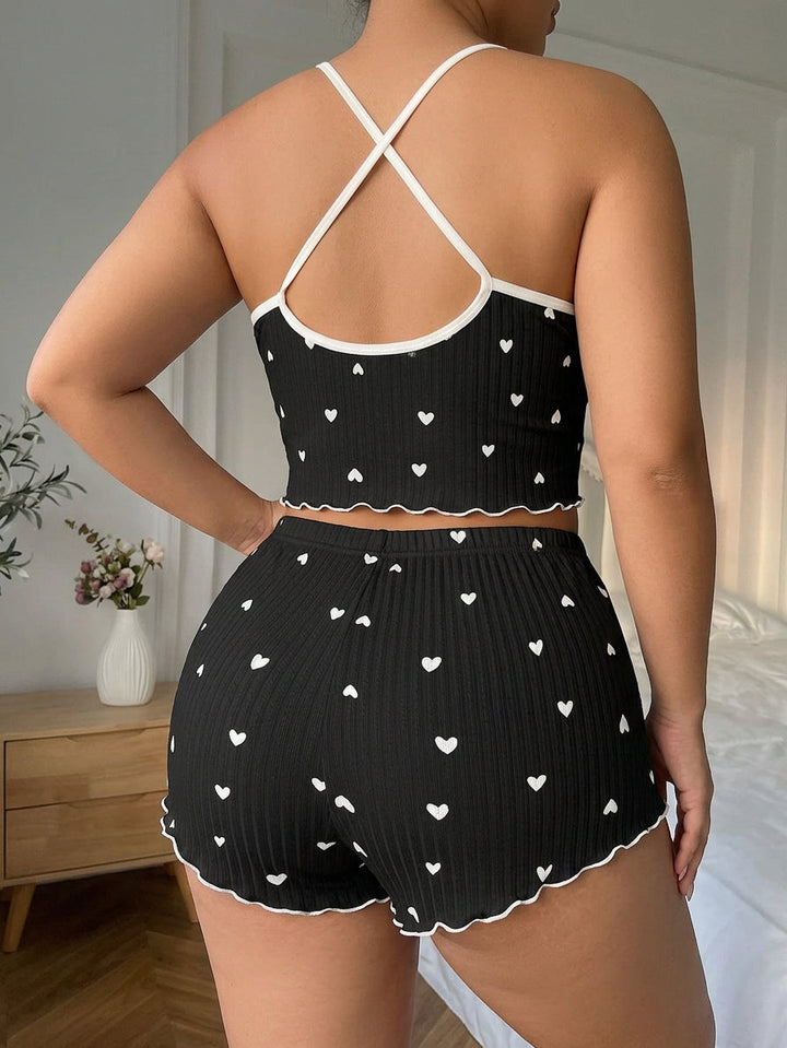 Yara | Hartprint Ruffle Trim Pyjama Set