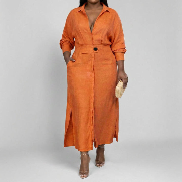Wren Elegante Vastgebonden Jurk: Chic Pendelstijl met Lange Mouwen