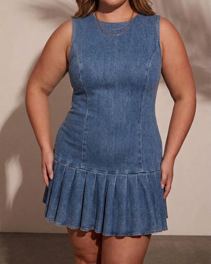 Saffraan Geplooide Denim Jurk