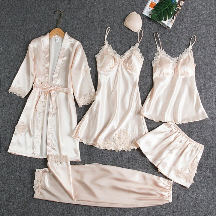 Selma | 5-delig Zijden Kant Nachtkleding Set
