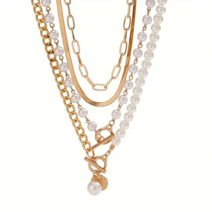 Vintage Parels &amp; Gouden Slangketting Set | Goud
