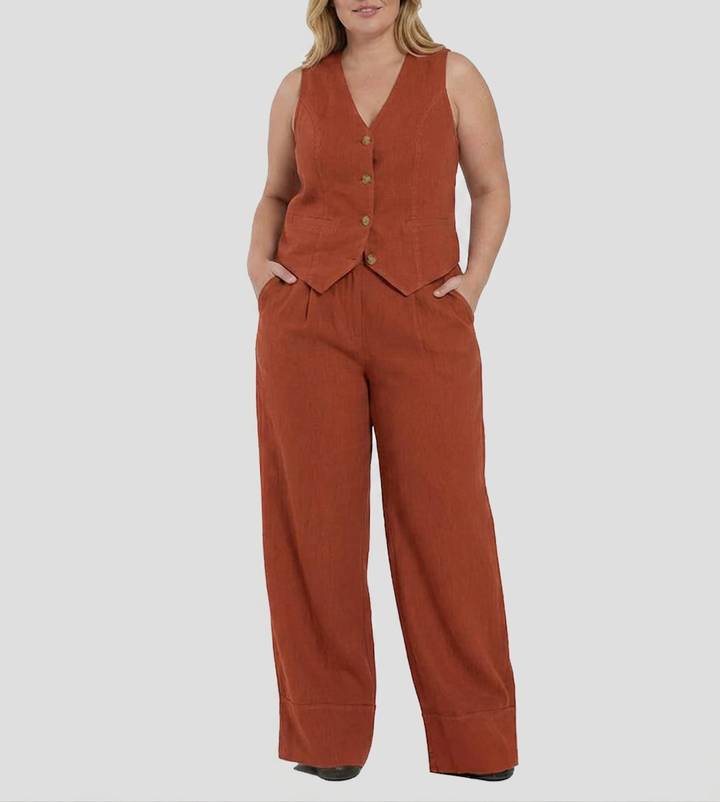 Seraphina – Co-ord Set Elegante Twee-delige Set Met Vest &amp; Broek Met Wijde Pijpen