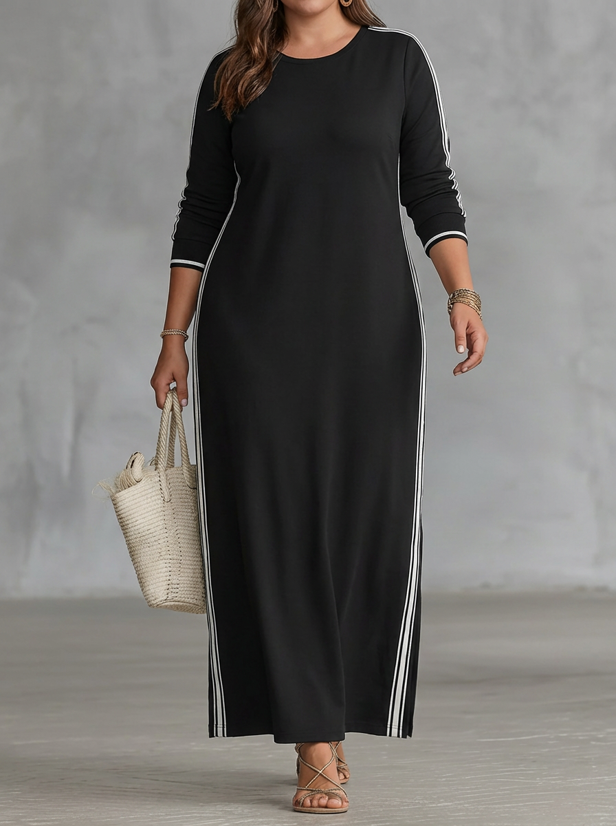 Maxi Sweatshirt Jurk voor Vrouwen met Knop-Kraag en Witte Afwerking