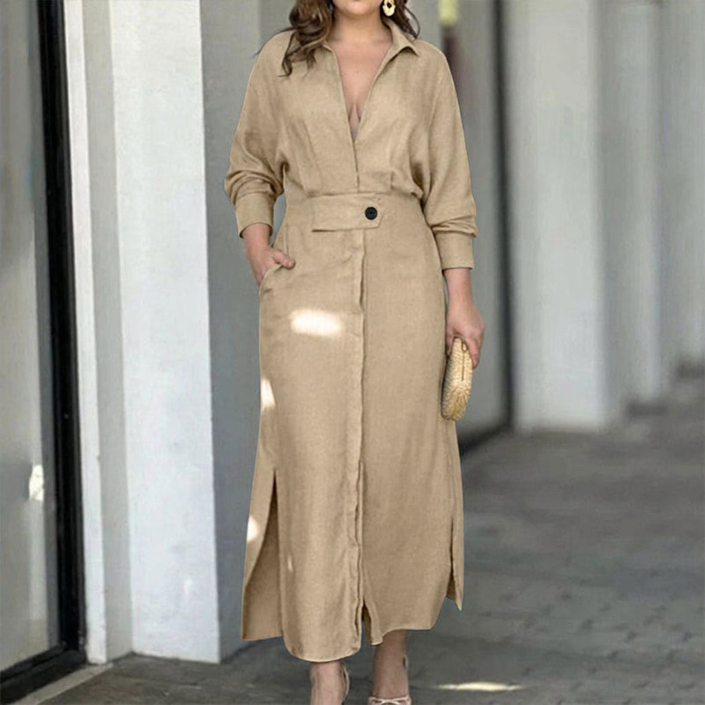 Wren Elegante Vastgebonden Jurk: Chic Pendelstijl met Lange Mouwen