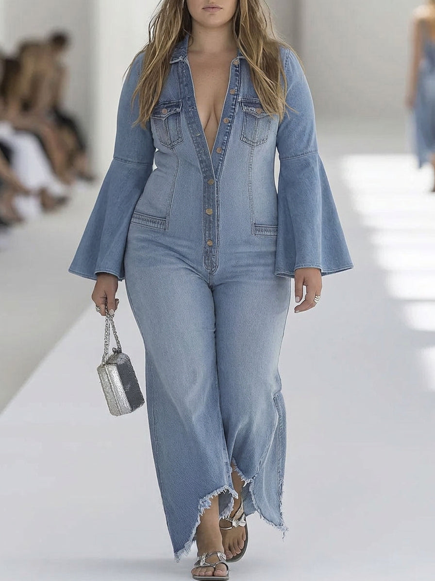 Wren - Lange Mouwen Wijde Pijpen Jumpsuit