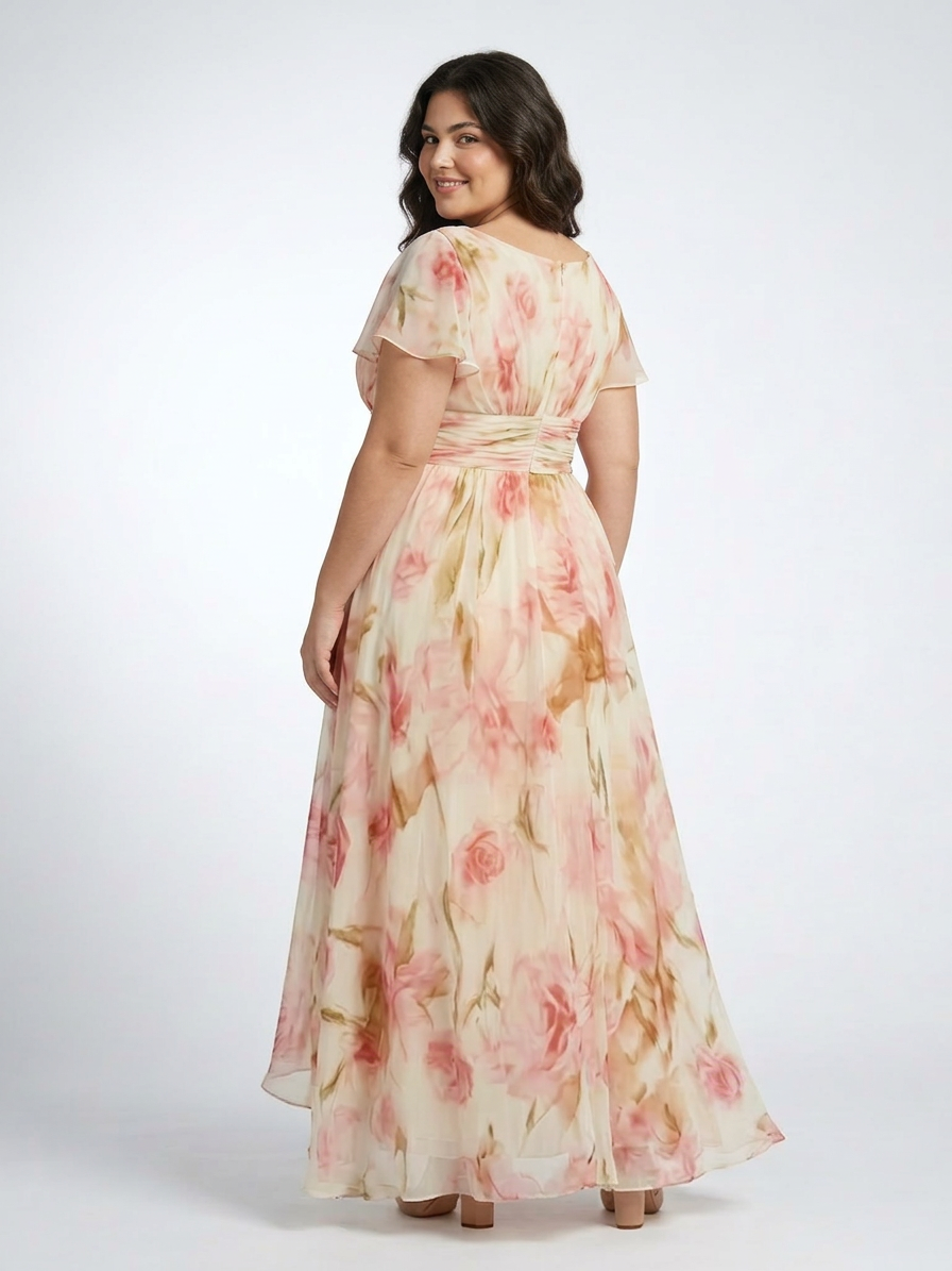 Leona | V-hals Korte Mouw Bloemen Maxi Jurk