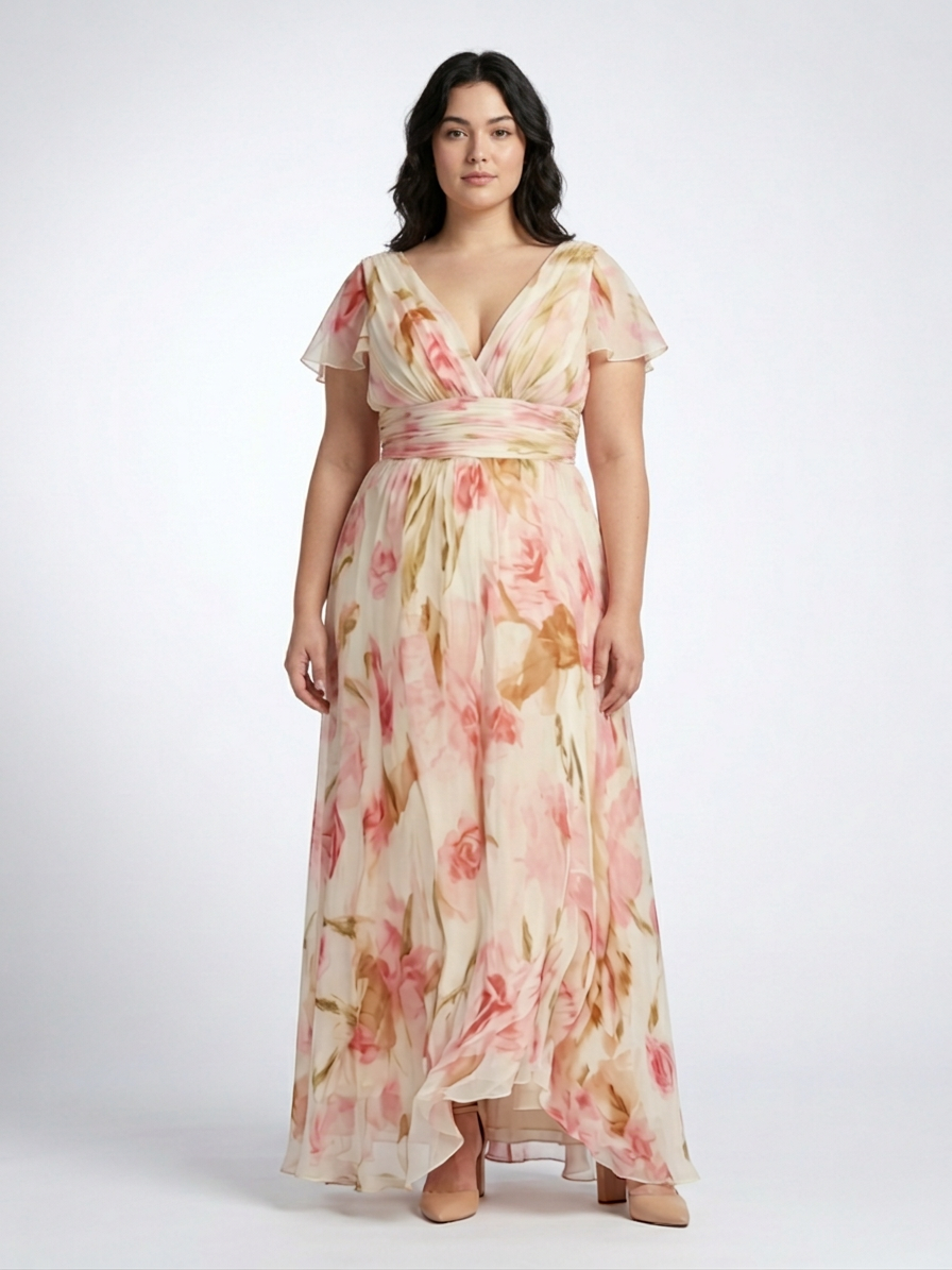 Leona | V-hals Korte Mouw Bloemen Maxi Jurk