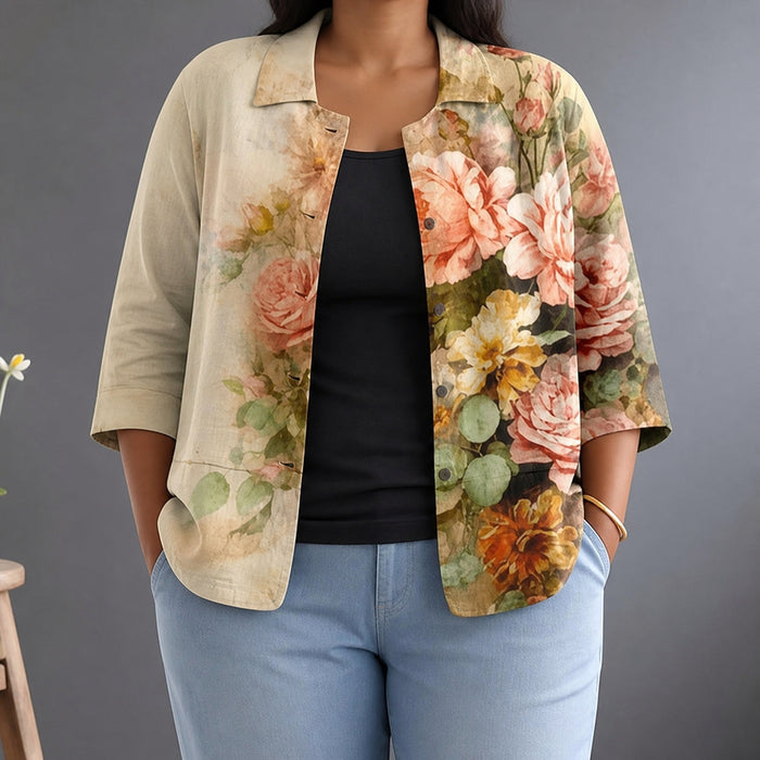 Dames Geschilderde Bloemenprint Blouse met Ontspannen Pasvorm