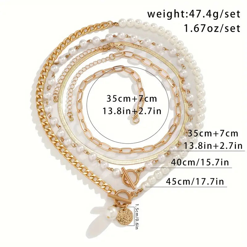 Vintage Parels &amp; Gouden Slangketting Set | Goud