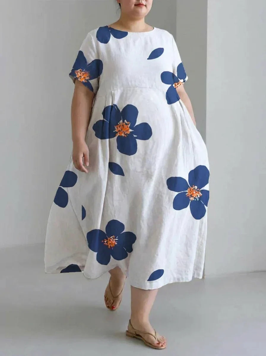 Faye | Lente en Zomer Casual Loose Ronde Hals Bloemen Rok Jurk