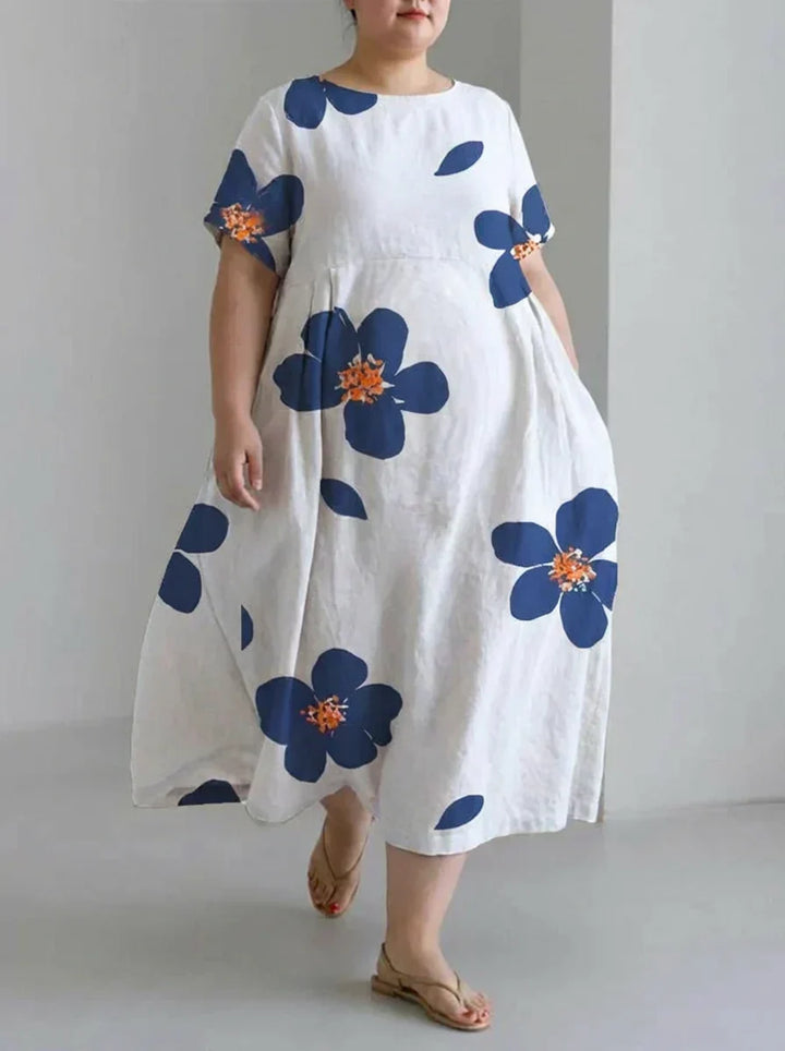 Faye | Lente en Zomer Casual Loose Ronde Hals Bloemen Rok Jurk