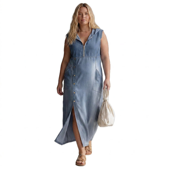 Clemence Hooded Denim Mouwloos
