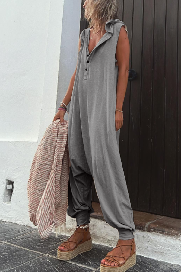 Frankie - Ryker Pocketed Half Button Hooded Jumpsuit