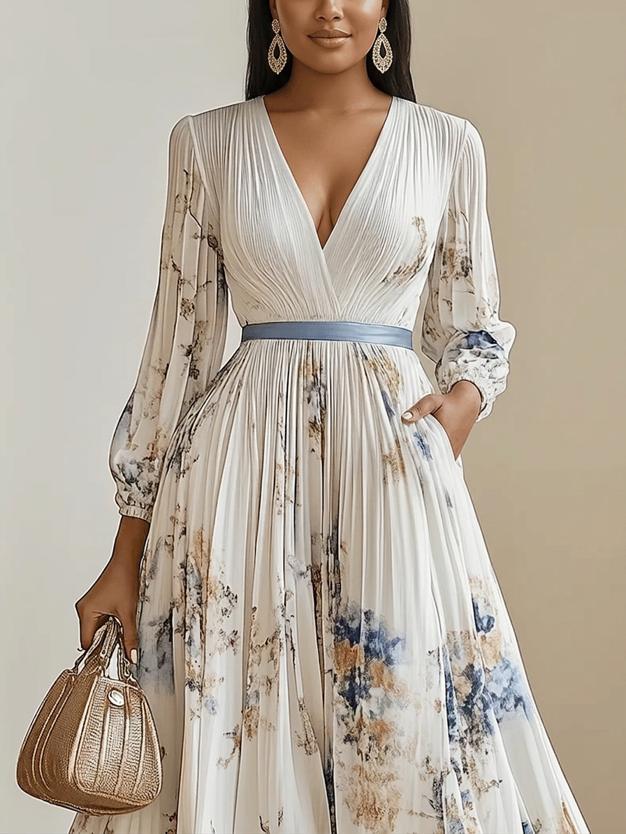 Kaia | Witte Bloemige Chiffon Maxi Jurk met Ballonmouwen