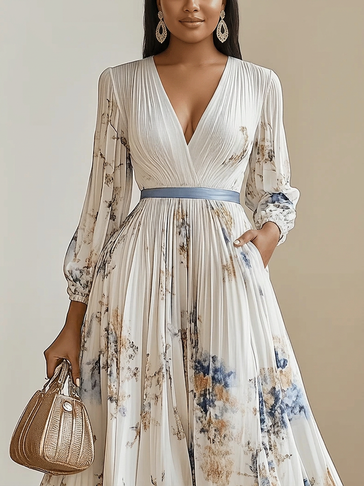 Kaia | Witte Bloemige Chiffon Maxi Jurk met Ballonmouwen