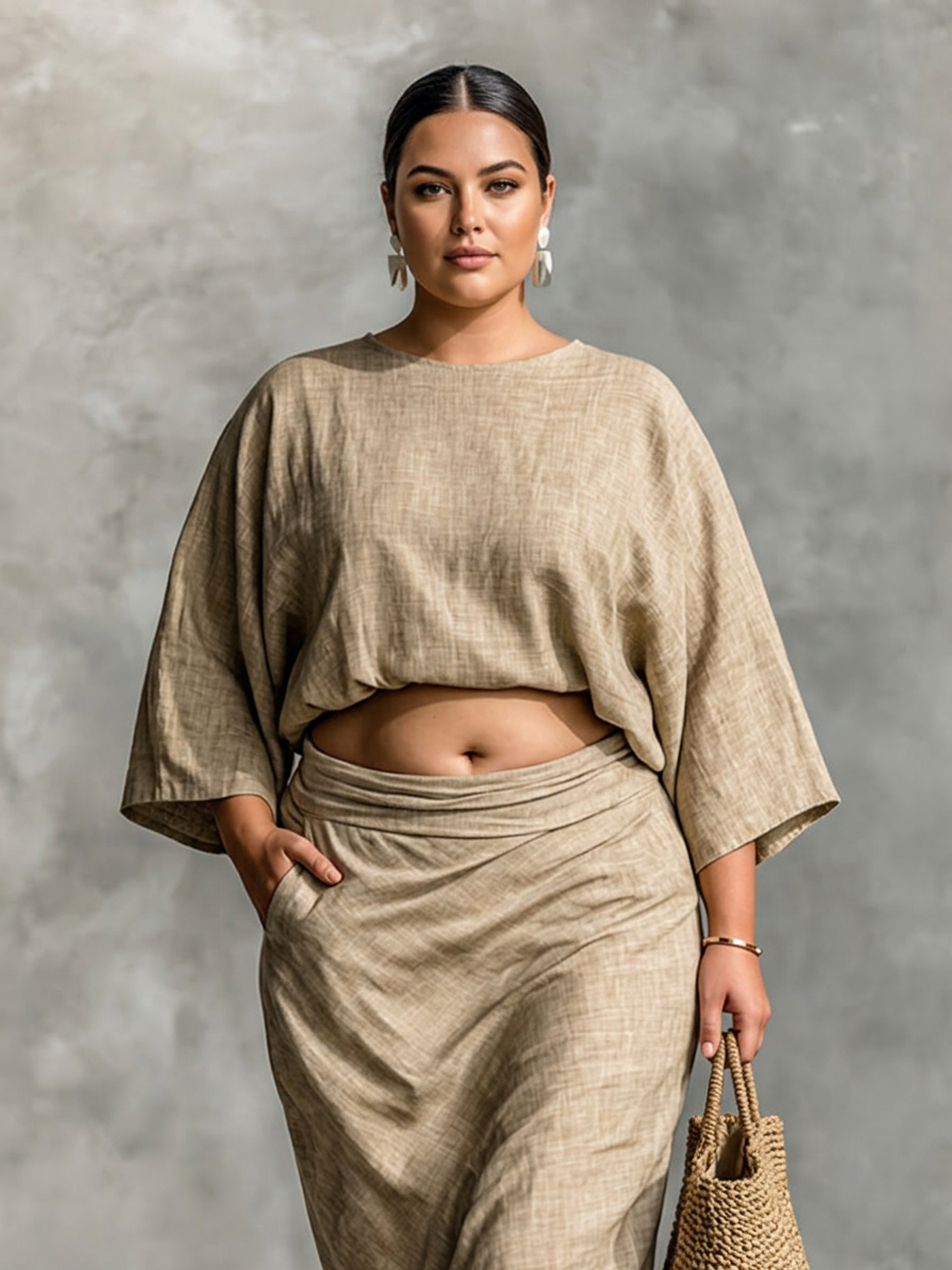 Dovie - Linnen Co-ord Set Elegant Met Lange Rok