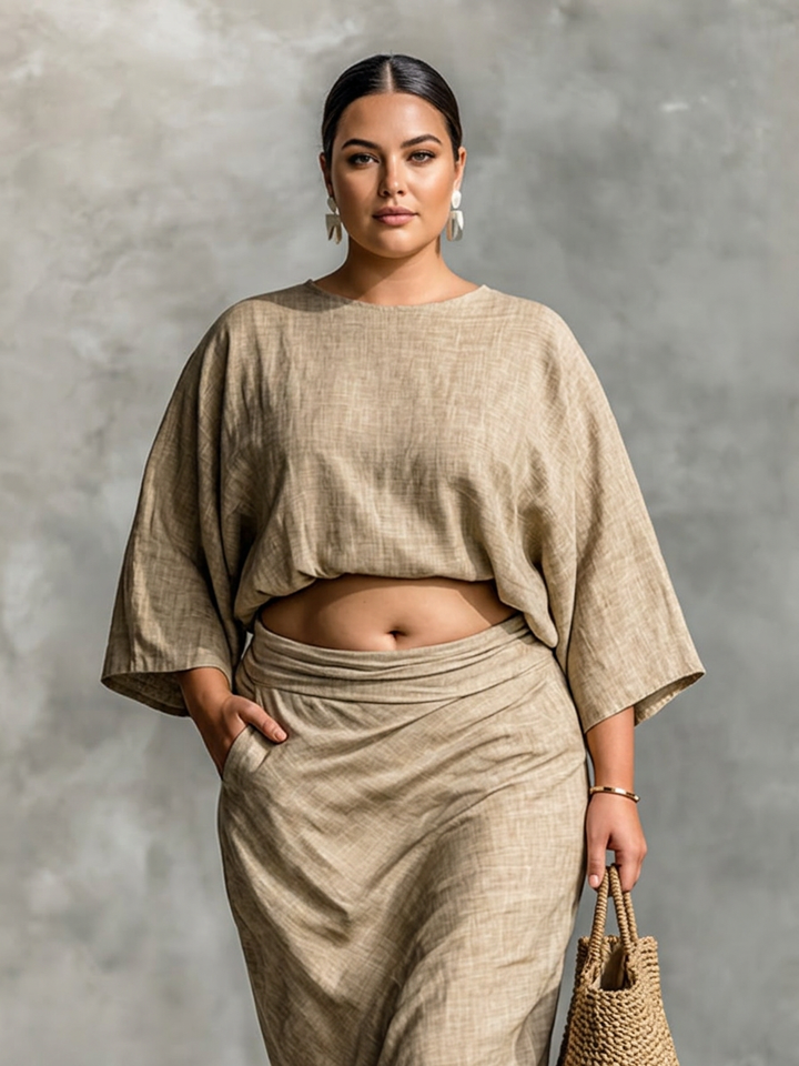 Dovie - Linnen Co-ord Set Elegant Met Lange Rok
