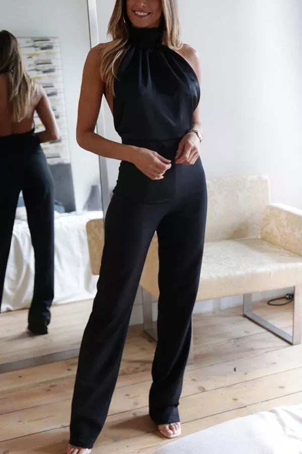 Yuki - Flonkerende Satin Halter Neck Jumpsuit
