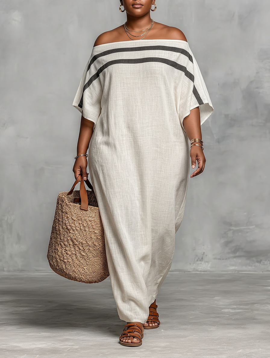 Ffion Maxi-jurk voor Vrouwen met Off-the-Shoulder Halslijn en Batwing Mouwen