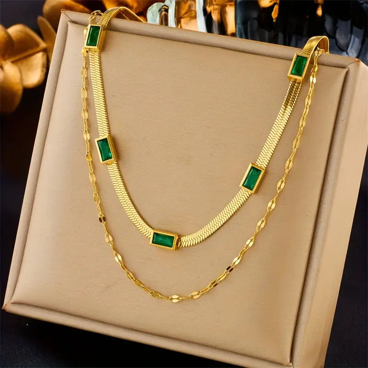 Carys Gem Dubbel-Laags Retro Ketting | Goud