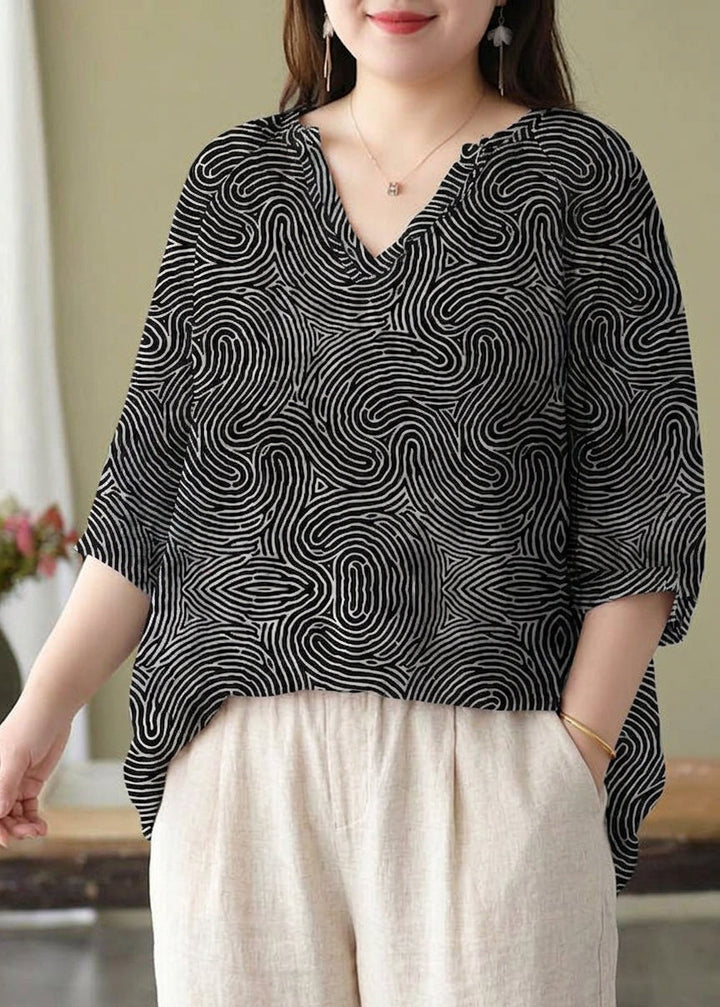 Estelle - Boutique Roze V-hals Print Losse Herfst Halve Mouwen Blouses