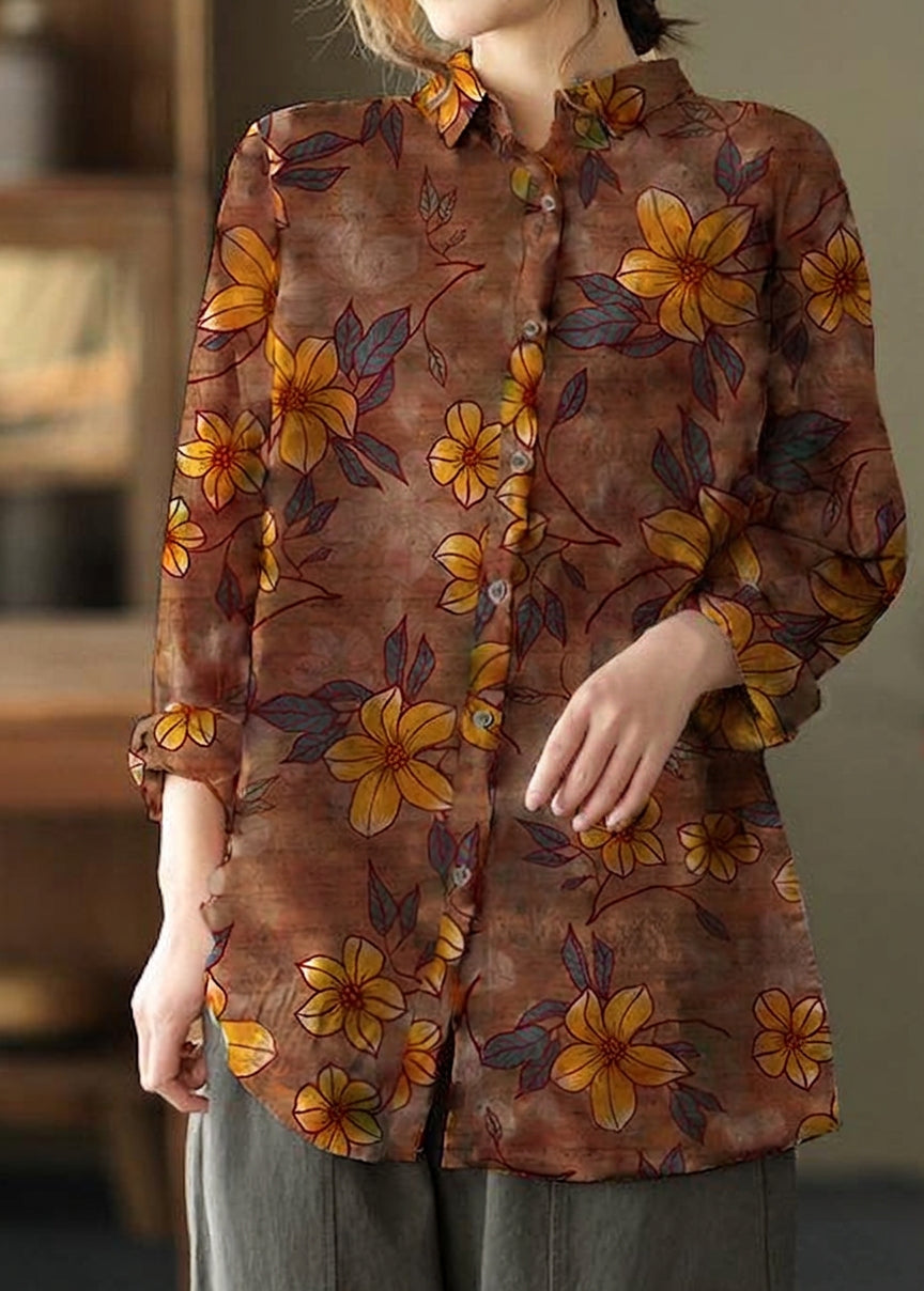 Liora - Lente Tuniek Patroon Fotografie Rode Print Blouse