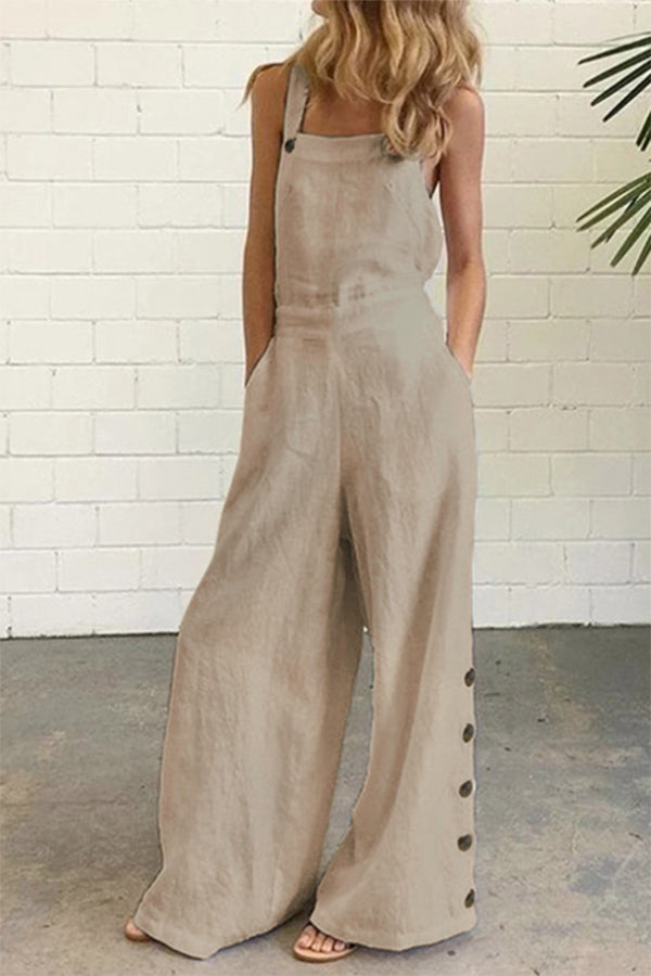 Hazel - Casual Effen Gesp Vierkante Kraag Regular Jumpsuits