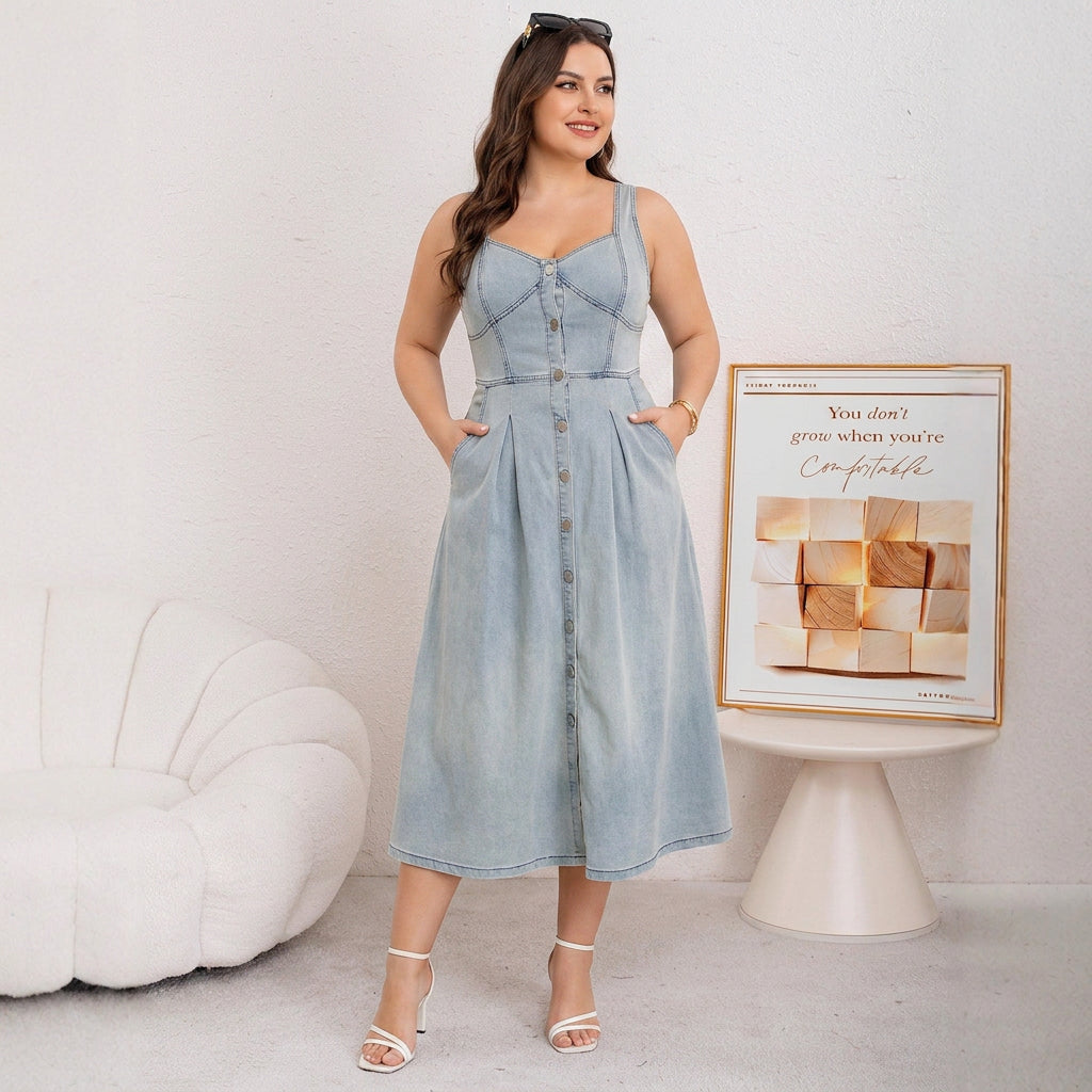 Cataleya Knopen-Vlieg Denim Jurk