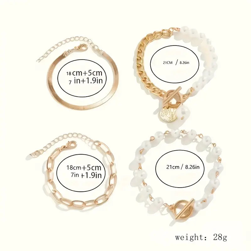 Fauna Gold 4-delige Armband Set - Slang, Parels &amp; Schakels | Goud