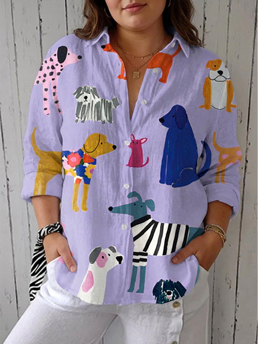 Priya – Speelse Hondenprint Blouse