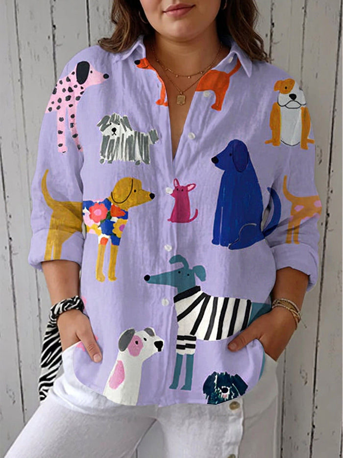 Priya – Speelse Hondenprint Blouse