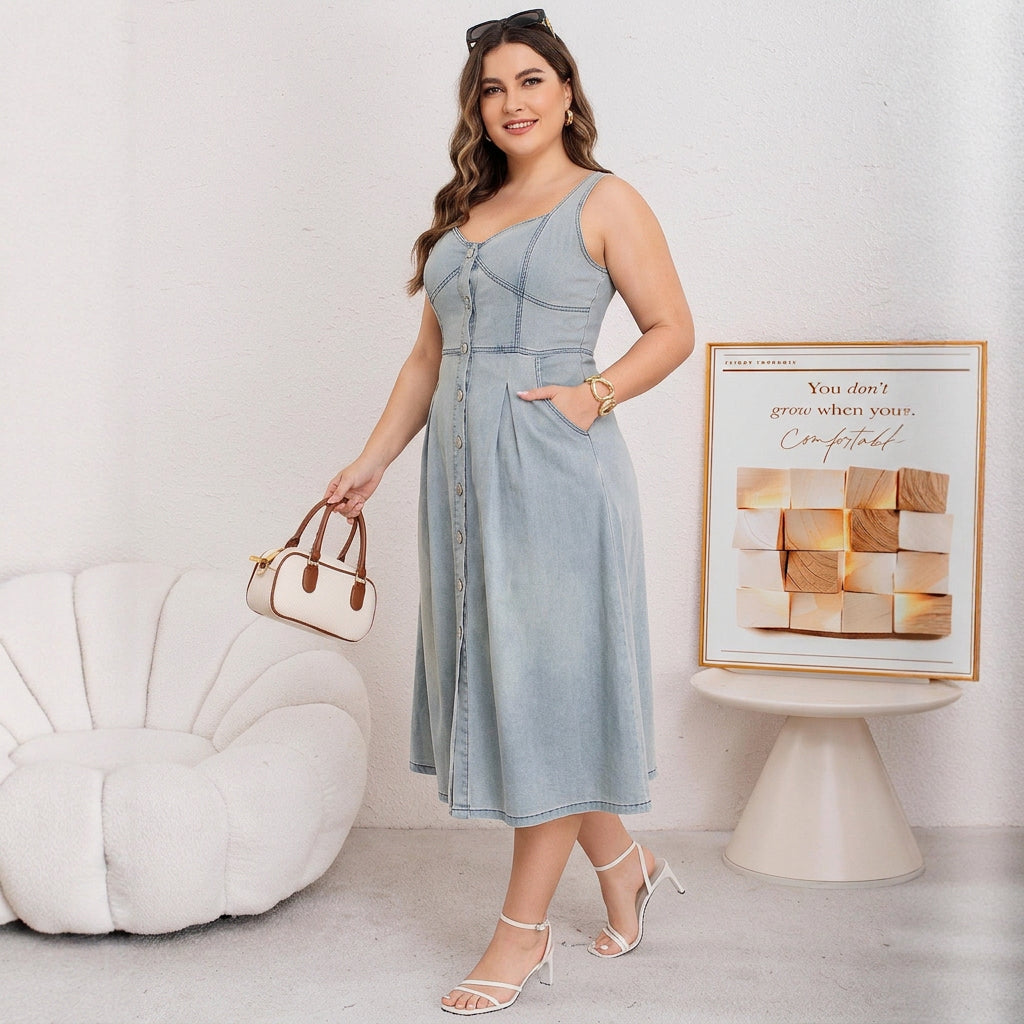 Cataleya Knopen-Vlieg Denim Jurk