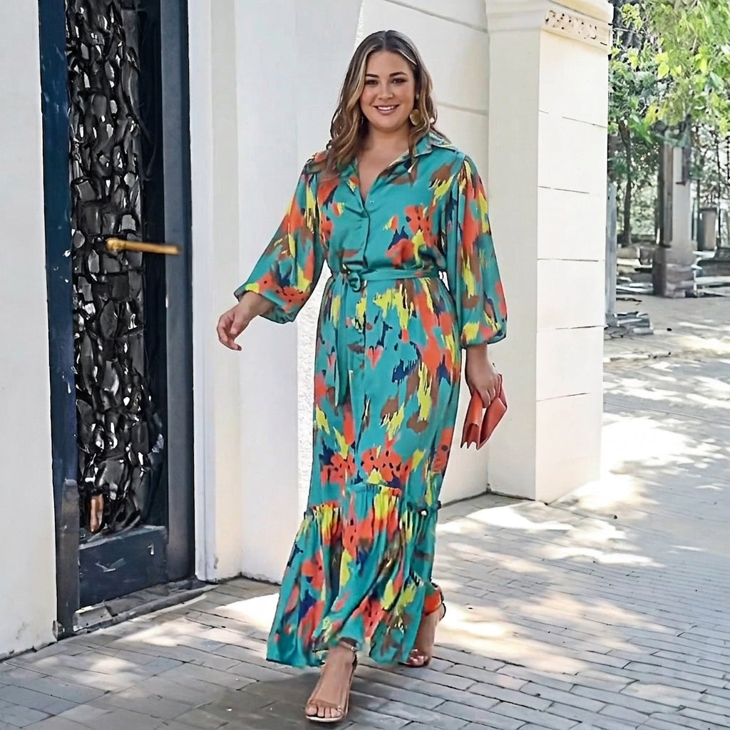 Jolie Geprinte Lapen Maxi Jurk: Elegante Vintage Flow