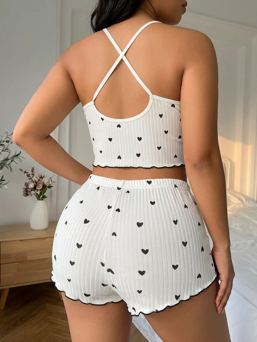 Yara | Hartprint Ruffle Trim Pyjama Set
